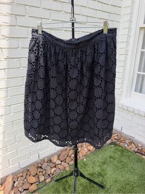 M.Kalan Black Eyelet Skirt Medium Embroidered A-Line with Pockets